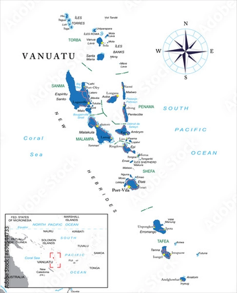 Obraz Vanuatu highly detailed political map