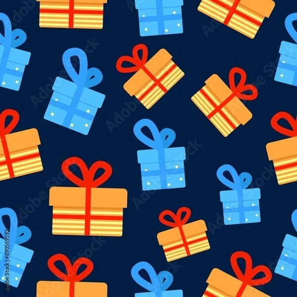 Obraz seamless pattern with gift boxes on blue background .