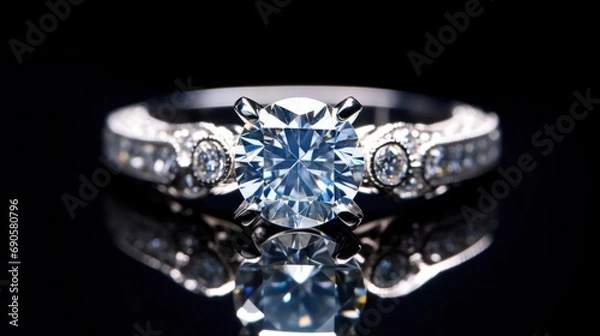 Obraz Shimmering diamond ring sparkling on a white background.