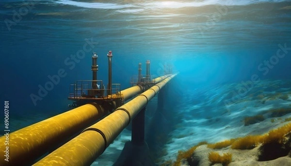 Fototapeta Underwater pipeline for oil and gas transport. Generated with AI