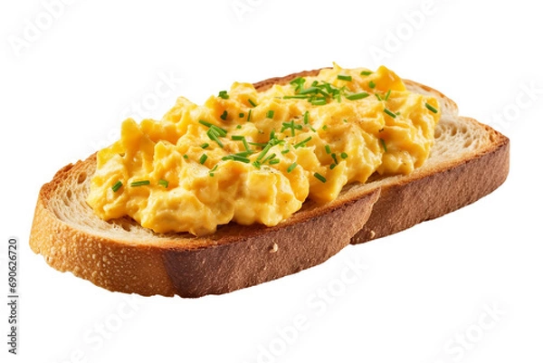Obraz Scrambled Egg Toast Isolated on Transparent or White Background, PNG