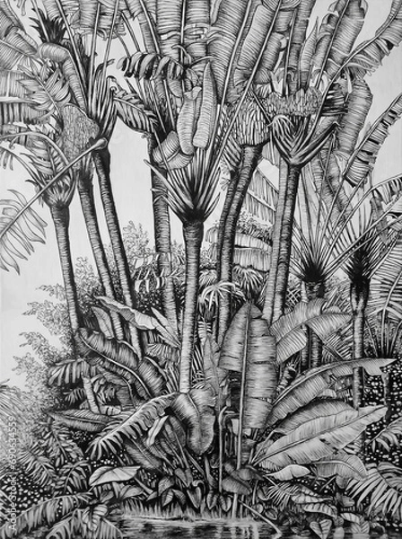 Obraz Palms in the water hand drawn painting