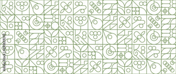 Fototapeta Green and white abstract geometric vector pattern mosaic outline nature shapes banner. Abstract eco agriculture banner background. Vector design