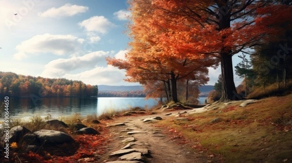 Obraz Golden Autumn Vibes: Scenic Landscape for Desktop Wallpaper and Backdrop