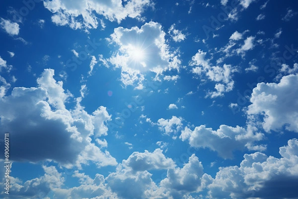 Fototapeta Look up at the sky directly overhead, Deep blue sky, panoramic view, look up, ai generative