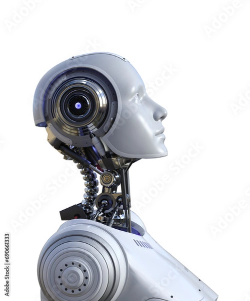 Fototapeta Intelligenza artificiale robot computer umanoide donna su fondo trasparente