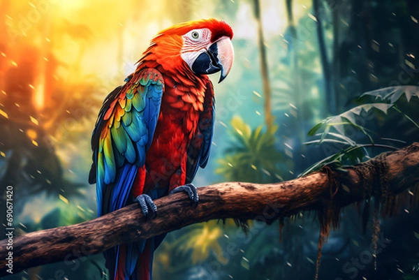Fototapeta Macaw bird on branch in the forest.