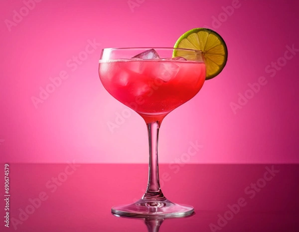 Obraz Refreshing Pink Drink with a lime slice on top