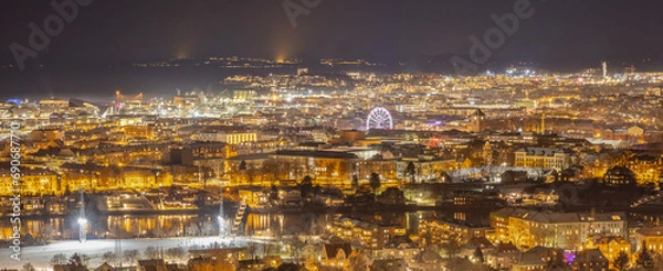 Obraz View of Trondheim city at night