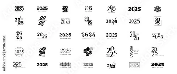Obraz Big set of 2025 new year logo text design.