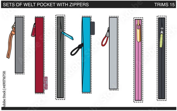 Obraz SET OF WELT POCKETS WITH ZIPPERS VECTOR ILLUSTRATION