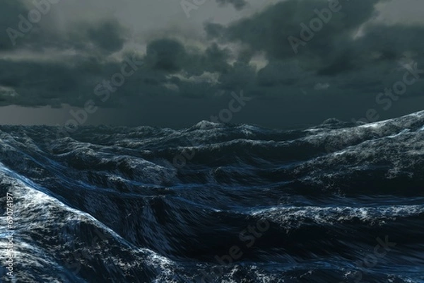 Obraz Rough blue ocean under dark sky