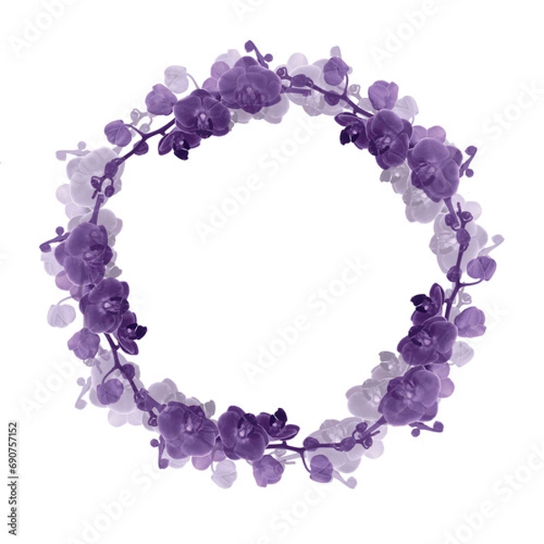Fototapeta Orchid flower flower branch wreath with buds and flowers Vector illustration isolated on white, for tropical design, romantic wedding invite, background or floral banner