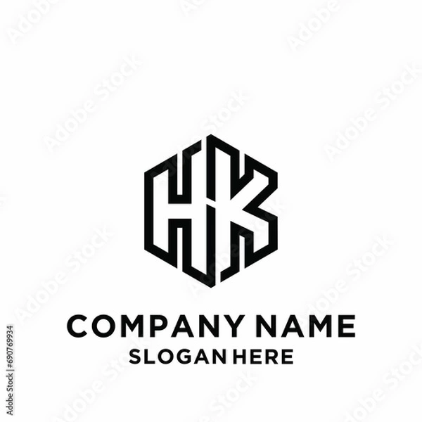 Fototapeta HK letter hexagon logo design vector illustration template