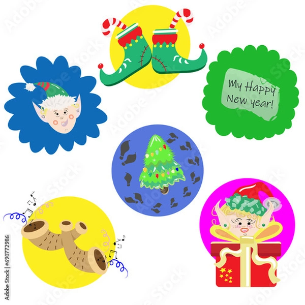 Fototapeta новорічні стікерт ельфи