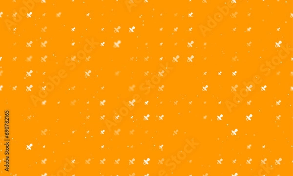 Fototapeta Seamless background pattern of evenly spaced white nipple symbols of different sizes and opacity. Vector illustration on orange background with stars