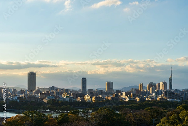 Obraz 福岡市大濠公園から 夕暮れ