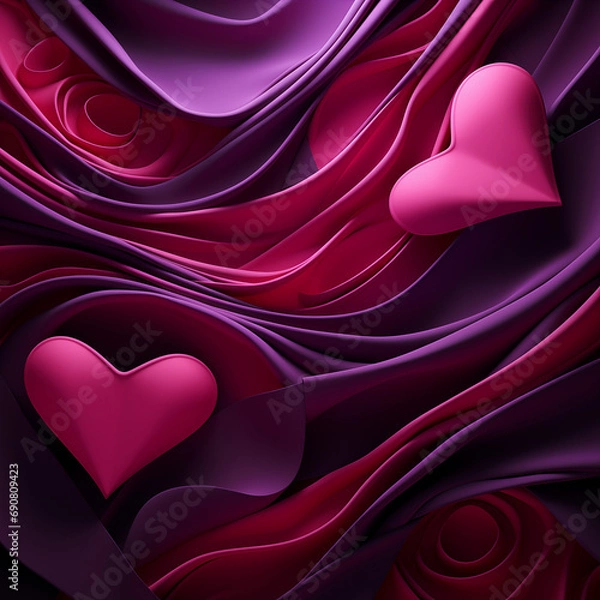 Fototapeta Romantic Swirls and Glossy Silky Hearts Romantic Art Valentine Day AI Generated