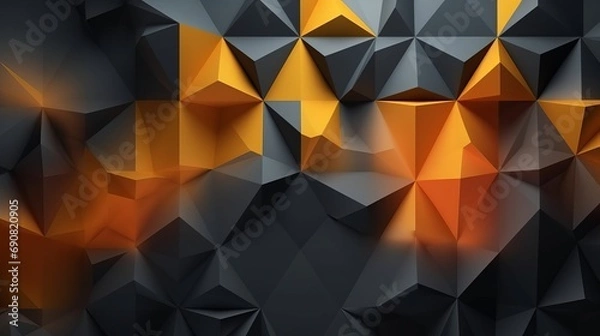 Fototapeta Yellow orange abstract background for design. Geometric shapes. Lines, triangles. 3d effect. Light, glow, shadow. Gradient. Dark grey, silver. Modern, futuristic. Design concept. Wallpaper concept. Ab