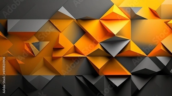 Fototapeta Yellow orange abstract background for design. Geometric shapes. Lines, triangles. 3d effect. Light, glow, shadow. Gradient. Dark grey, silver. Modern, futuristic. Design concept. Wallpaper concept. Ab