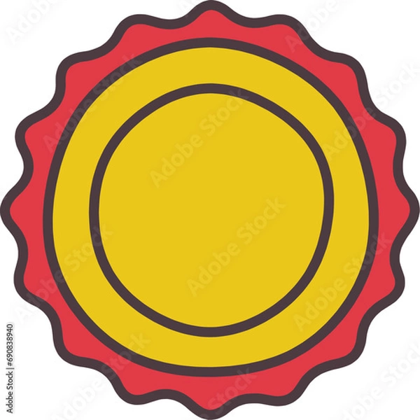 Fototapeta シンプルにデフォルメした赤色がアクセントの金メダルの手描き風カラーイラスト