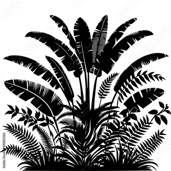Fototapeta Jungle Tree vector silhouette black color, Jungle Plant vector art illustration