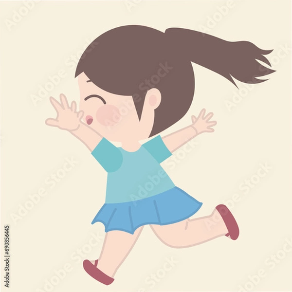 Fototapeta  a little girl is running in an abstract design, in the style of classic japanese simplicity, emotive color, light brown and light blue, gongbi, lively action poses, simple 
