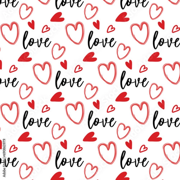 Fototapeta Seamless pattern for lovers with hearts and the inscription Love. Pattern on the swatch panel.