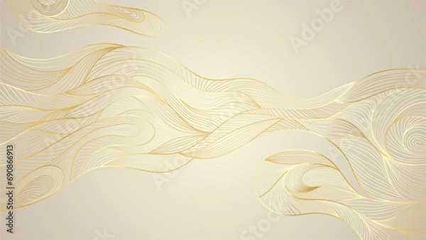 Fototapeta Linear gold background pattern. Thin abstract lines luxury expensive. Vector illustration wave ornament.