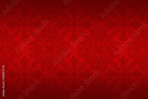 Fototapeta 赤いダマスク柄 花柄 グラデーション
