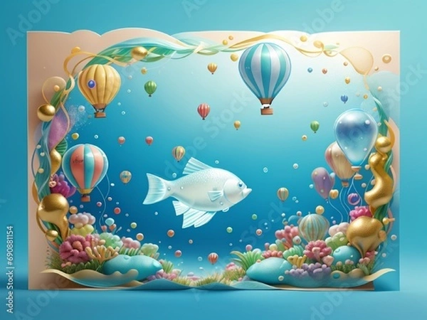 Fototapeta aquarium with fishes and balloons
