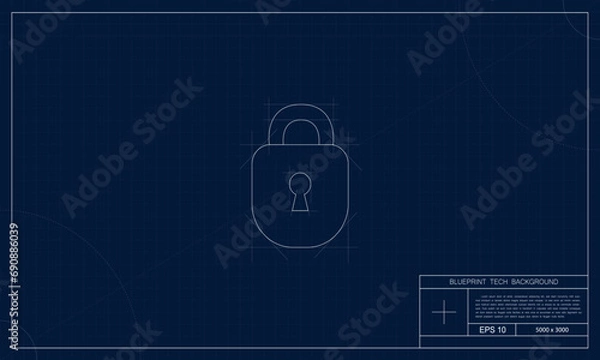 Fototapeta Sophisticated cyber security background adorned with blueprint style and security icons. This composition radiates a sense of digital protection and innovation.