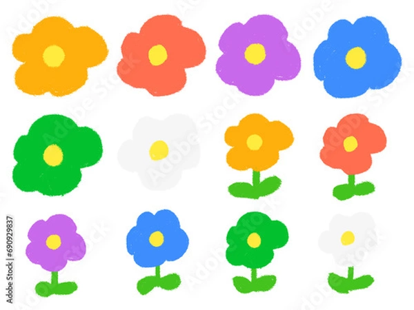 Obraz 子どもがクレヨンで描いたような手書き風の可愛い花のセット