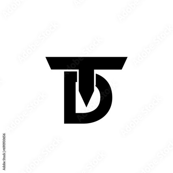 Fototapeta TD letter calligraphic Minimal monogram emblem style vector logo
