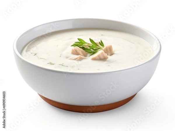 Fototapeta Cream of chicken soup isolated on white background