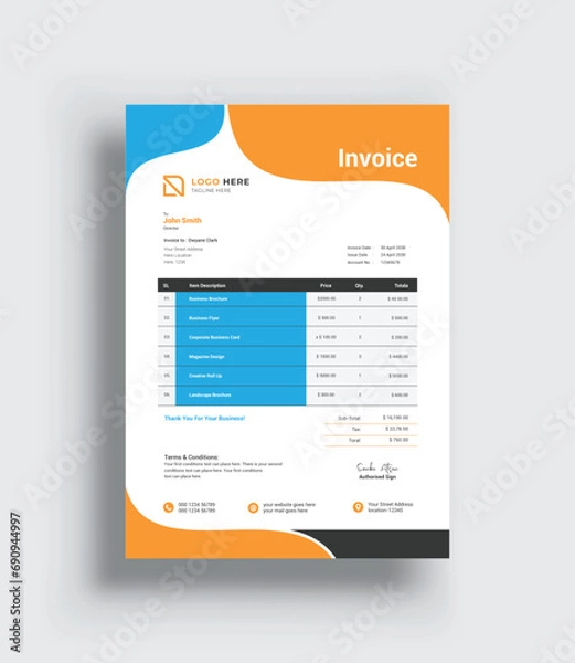 Fototapeta Business stationery design payment agreement design template. Minimal Corporate Business Invoice design template Bill form price invoice. Creative invoice template vector.