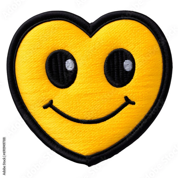 Fototapeta embroidery Heart Eyes Face emoji badge on isolated transparent background png, generative ai
