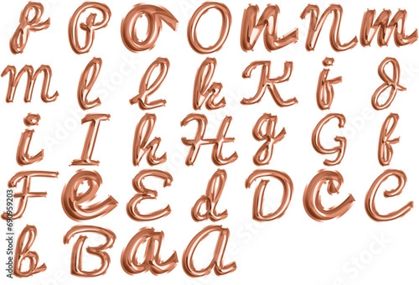 Fototapeta Rose Gold Foil Balloon Script Alphabet, Elegance in Every Curve