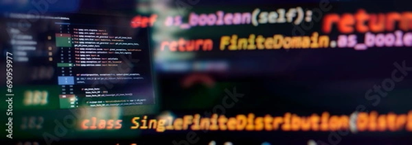 Fototapeta IT specialist workplace. Computer code data. Project managers work