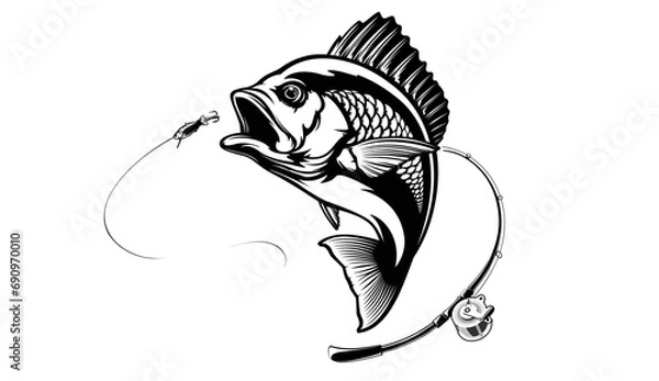 Fototapeta Red snapper isolated vector illustration. Fishing logo of red snapper. Fishing emlem for company or sport club. Marine theme background. NOT AI.