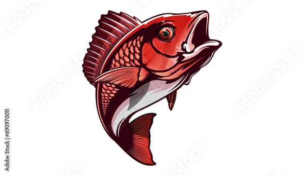 Fototapeta Red snapper isolated vector illustration. Fishing logo of red snapper. Fishing emlem for company or sport club. Marine theme background. NOT AI.