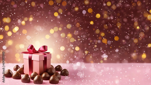 Fototapeta バレンタインのチョコレートギフトボックス　キラキラ背景