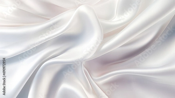 Fototapeta A close up of a white abstract satin fabric background, luxury fabric design 