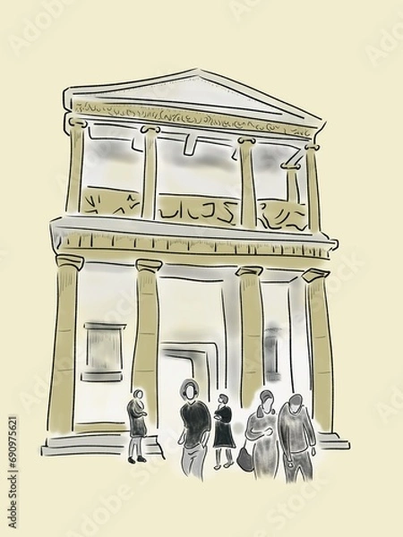 Fototapeta Visit to the Pergamon Museum in Berlin digital sketch. Color illustration for design