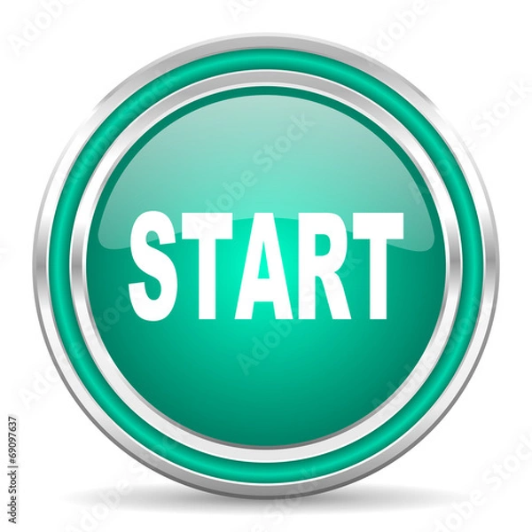 Fototapeta start green glossy web icon