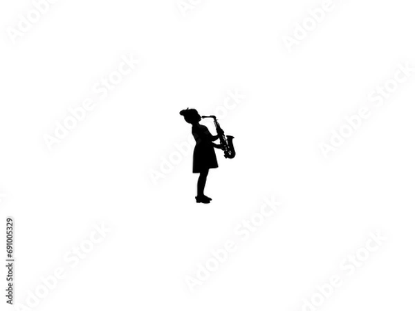 Fototapeta Girl Saxophone Player icon vector. Saxophone Player vector design and illustration. Girl Saxophone Player silhouette isolated white background