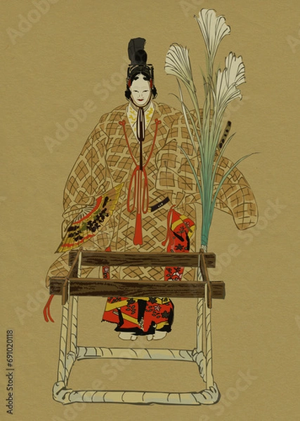 Obraz 能　月岡耕漁　能楽百番　「井筒」