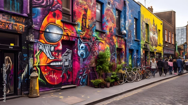 Fototapeta Colorful street art in the bohemian neighborhood of Camden London.
