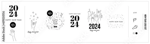 Obraz new year digital graphic design template with simple and fun original hand drawing set 
