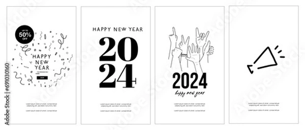 Fototapeta new year digital graphic design template with simple and fun original hand drawing set 